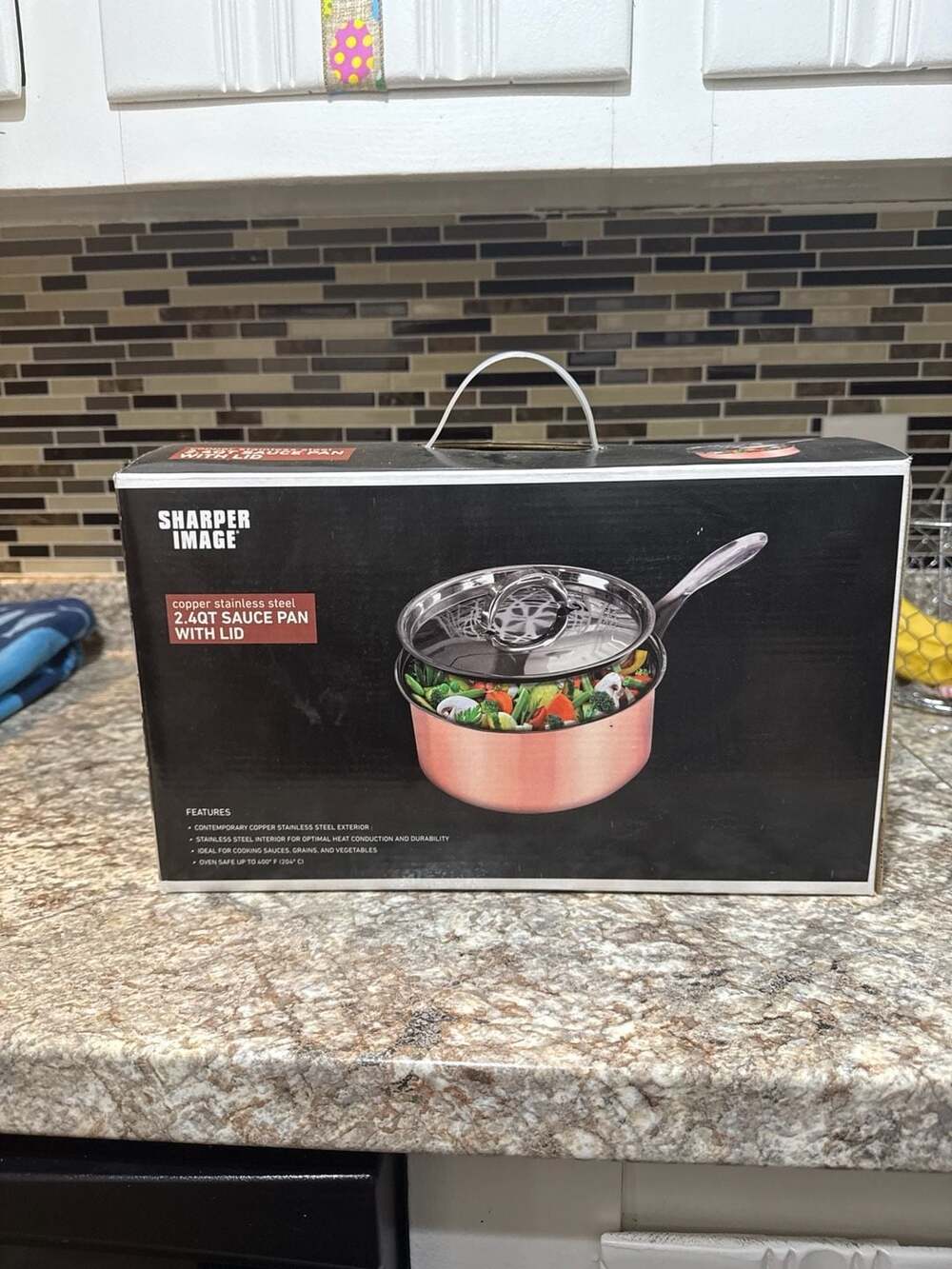 Sharper Image Copper Stainless Steel 2.4QT Sauce Pan with Lid